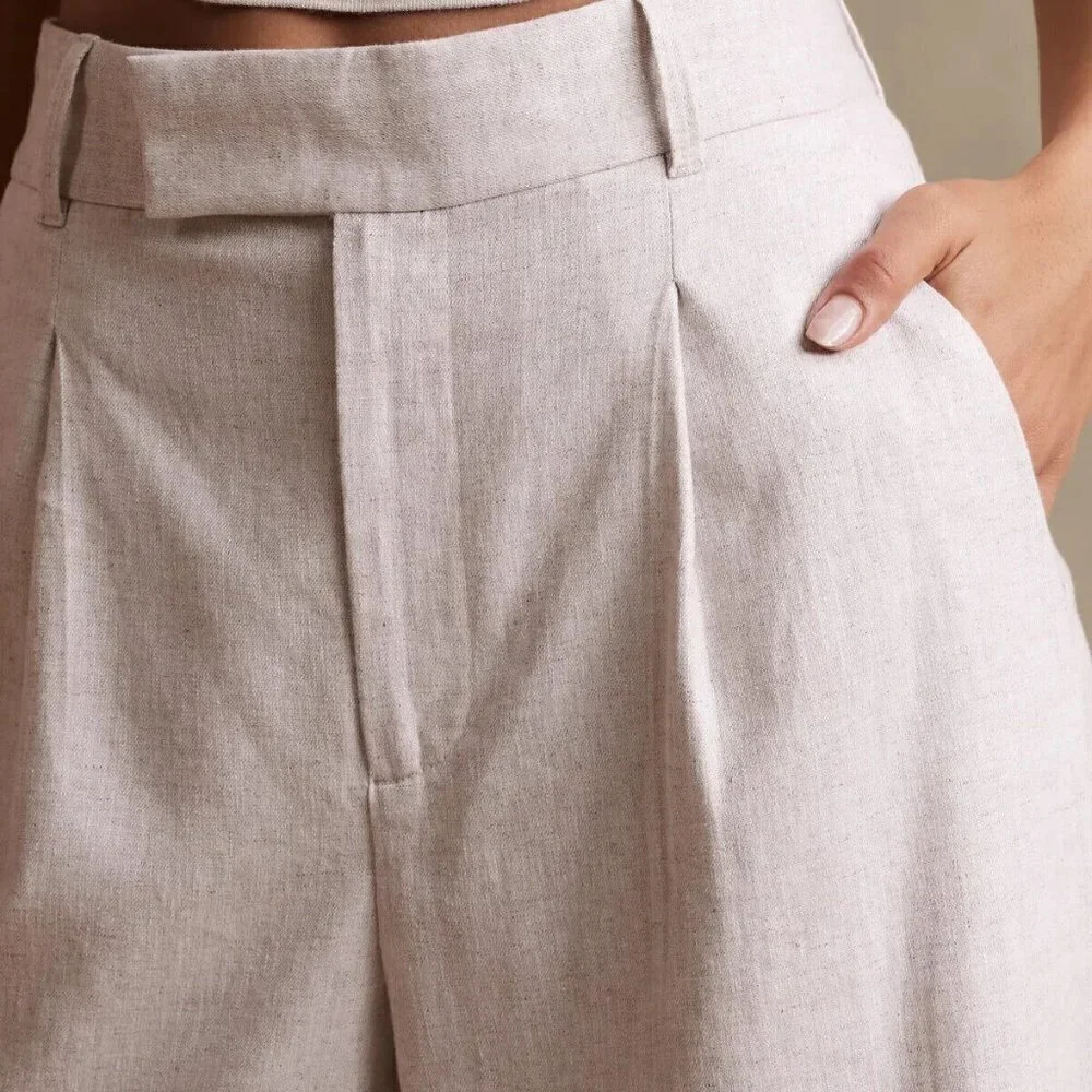 Banana Republic BLACK Wide-Leg Linen High-Rise Size 8 PETITE Pants MSRP $100
